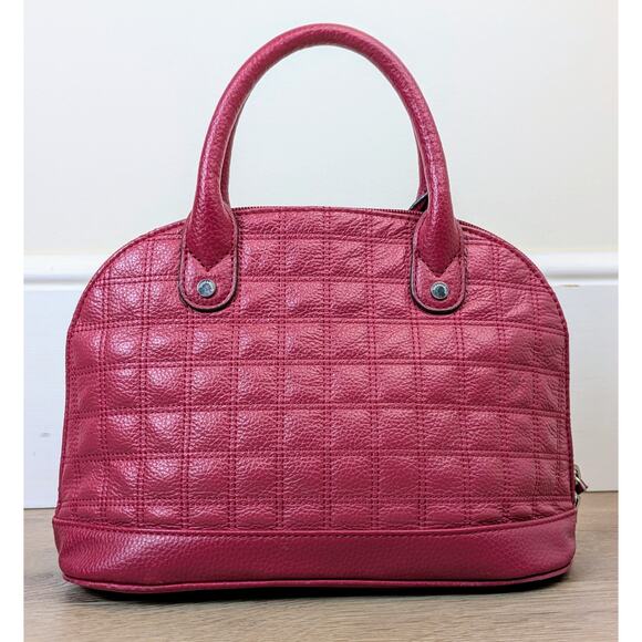 Tignanello Quilted Leather Crescent Satchel Organizer Bag Raspberry Pink Red - Picture 2 of 12